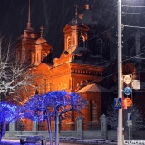 Въезд на площадь Воли в Бутурлиновке. Фото ночью